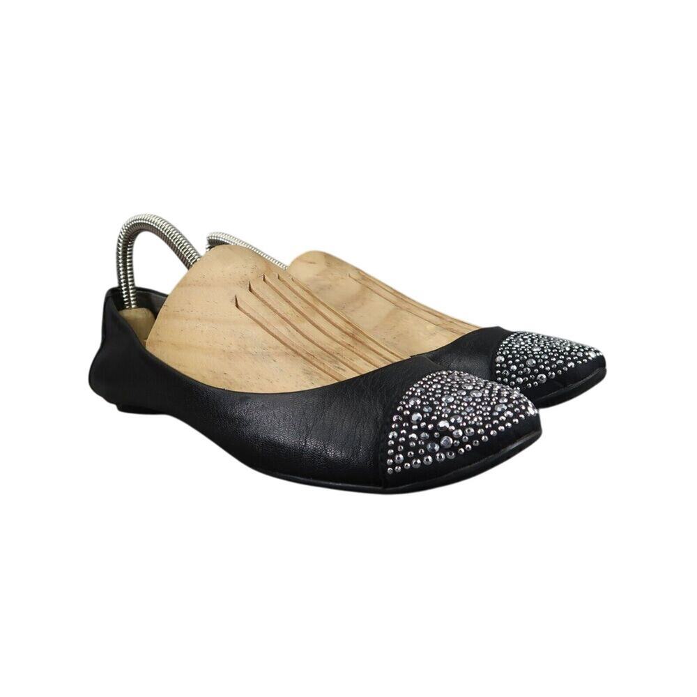 Carlos Santana Shoes Womens 7 Ballet Flats Fashion Black Leather Embellished Toe